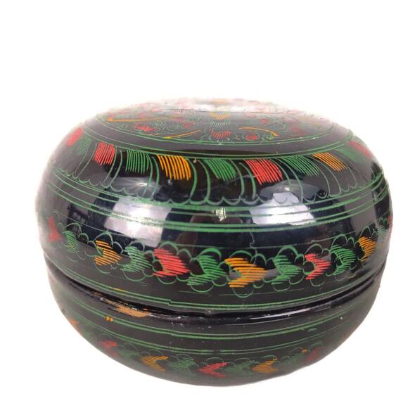 Etched Black Lacquerware Asian Burmese Nesting Betel Kun-It Bowl Boxes 3pc Set - Picture 2 of 8